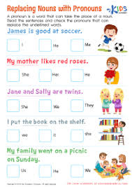 For example, phones, umbrellas, or nicki minaj. Replacing Nouns With Pronouns Worksheet Free Printable Pdf For Kids