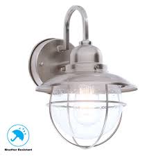 Hampton Bay 1 Light Brushed Nickel Outdoor Cottage Wall Lantern Sconce Boa1691h Bn The Home Depot