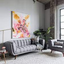 Zola Mid Century Modern Grey Linen Sofa 86 In 2021 Modern Living Room Set Mid Century Modern Living Room Set Modern Sofa Living Room