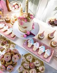 First Unicorn Birthday Party Dessert Table Birthday Party Desserts Party Desserts Unicorn Birthday Parties