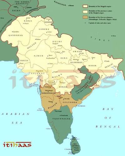 The India History Map of 1600 highlights the territorial extent of the Mughal Empire during the reign of Emperor Akbar.📌 Key Historical Insights from the 1600 Map:📌 1. Mughal Dominance in the