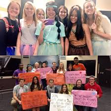 Creative And Fun Way To Ask Your Guys To Sadie S By Getting A Group Of Friends And Dress Up As Disn Cute Prom Proposals Homecoming Proposal Sadie Hawkins Dance