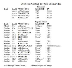 Et) the release of the nfl schedule is always a big moment on the football calendar, as it signals the first time fans can look ahead to exact dates and times that they'll be able to head to the stadium to cheer. Tennessee Titans Release 2020 Schedule Preseason Games To Air On Wkrn Tv Wkrn News 2