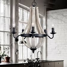Vega Rustic Reclaimed Wood Black Metal Wine Barrel Stave Chandelier With Candle Light Chandeliers Ceiling Lights Lighting