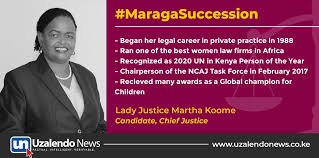 On 27 april 2021, she was nominated as kenya's chief justice by the judicial service commission.she is the first woman to be nominated as chief justice in kenya. Uzalendo News Ke S Tweet Lady Justice Martha Koome Nomination To Succeed Former Chief Justice David Maraga Comes At The Backdrop Of A Court Order That Barred The Jsc From Nominating