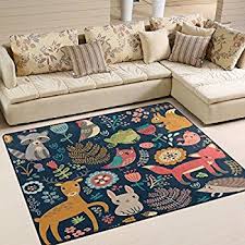 Alaza Forest Owl Deer Hedgehog Fox Area Rug Rugs For Living Room Bedroom 5 3 X4 Rugs In Living Room Area Rugs Bedroom Carpet