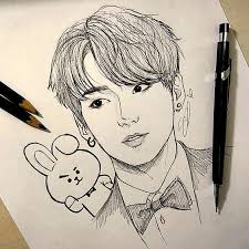 jungkook day fanart kookie fans day as well memebers aging fast idk when i will pick a color pencil but i h kpop drawings bts drawings drawings