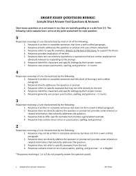 Short Essay Questions Rubric Sample Short Answer Test