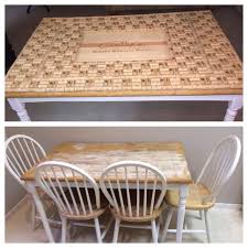 Diy Wine Cork Table Glued Wine Corks With Liquid Nails Retouched The White Wood With Rust Oleum Universal In Satin Wine Cork Table Cork Table Glue Wine