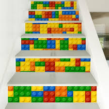 6 Pieces Set Creative Diy 3d Stairway Stickers Lego Blocks Pattern For Room Stairs Decoration Home Decor Floor Wall Sticker Wish Wall Decor Stickers Wall Stickers Vinyl Sticker Paper