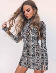 Women S Snakeskin Mini Dress Long Sleeve Print Dress Women Long Sleeve Dress Short Mini Dress