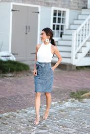 Summer Chambray Skirt Styled Two Ways Extra Petite Elegant Skirt Outfits Summer Office Outfits Chambray Fashion