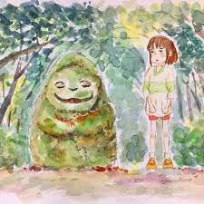 b snow 0101 さんのinstagramをピンしています ちょっと描いてみた トンネルの入り口の地蔵 モニュメント ここからスタート お父さんの車省略 水彩 水彩画 透明水彩画 模写 千と千尋の神隠し 千尋 トンネル前 不気味 ジブリ 森 ghibli wat art ghibli