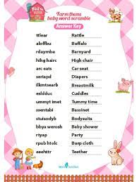 Preparation for this free baby shower game: 25 Free Printable Baby Shower Word Scramble Games