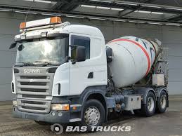 Loader has a quick attach front bucket. Scania R420 2005 Concrete Mixer Truck Bas Trucks