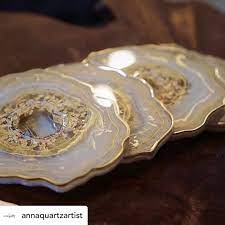 Artworks Resin Canada On Instagram Oh My These Are So Incredibly Stunning Coasters Made By Annaquartzartist Using Artwor Geode Art Agate Coasters Resin Art