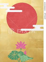 和を感じる背景素材 金箔 蓮 日の丸 日の丸 切り絵 図案 イラスト