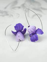 Iris Earrings In Shades Of Violet Iris Flower Dangle Flor Iris Manualidades Aretes