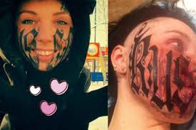 Tatt's love! Tattooist inks his name across girlfriend's face