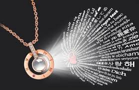 I Love You Necklace 100 Languages Projection Charm Heart Necklace Etsy Rose Gold Necklace Dainty Pendant