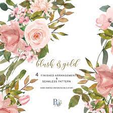 Blush Gold Floral Clipart Watercolor Roses Clipart Bouquet Seamless Pattern Wedding Decor A15 Flower Clipart Clip Art Watercolor Rose