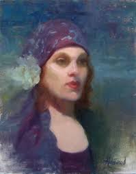 Painting of Woman, Original Oil, Female Portrait, "rachelle in Purple  Scarf", 14"x11", Free Shipping