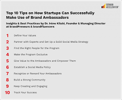 Brand ambassador programs can boost brand loyalty, expand reach, and increase conversions in an authentic way. Top 10 Tips On How Startups Can Successfully Make Use Of Brand Ambassadors German Accelerator