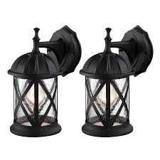 Outdoor Exterior Wall Lantern Light Fixture Sconce Twin Pack Matte Black With Seeded Glass Walmart Com Walmart Com