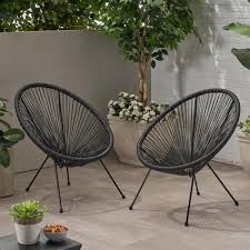 noble house ansor black metal outdoor lounge chair 2 pack 68097 the home depot lounge chair outdoor outdoor hammock woven chair