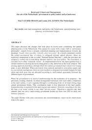 Pdf Urban And Rural Land Management In The Netherlands The Role Of The State As Policy Maker And Landowner