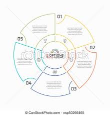Thin Line Pie Chart Infographic Template With 5 Options Vector Illustration