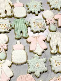 Pink And Green Winter Baby Shower 1 Dozen Baby It S Etsy Baby Cookies Baby Cold Baby Shower Winter