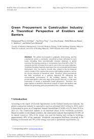 In today's business world, cost still play a vital role in consumer products. Pdf Green Procurement In Construction Industry A Theoretical Perspective Of Enablers And Barriers