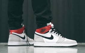 Jordan Retro 1 High Og White Black Red July 11 2020 Air Jordan 1 High Og Light Smoke Grey In 2020 Air Jordans Jordans Black Nikes