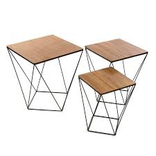 Set De 3 Tables Basses Graphiques Metal Et Bois Versa Black Wire 45 X 45 X H 50 Cm 38 X 38 X H 30 Cm 30 X 30 X Table D Appoint Plateau Bois Tables Gigognes