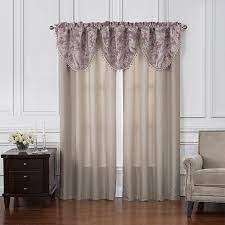 A sophisticated jacquard damask scroll design created with polyester and chenille in shades of beautiful champagne and grey. Window Valance Victoria Orchid Cascade Valance By Waterford Latest Bedding Panel Curtains Bed Bath And Beyond Curtains