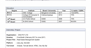 Latest Resume Format For Mca Freshers 2018 19 Download Resume Samples Projects Download Now