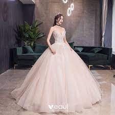 Brautkleider prinzessin brautkleid mit volumenrock und romantischem herzausschnitt. Charmant Champagner Korsett Brautkleider Hochzeitskleider 2019 Prinzessin Herz Ausschnitt Armellos Ruckenfreies Applikationen Spitze Perlenstickerei Glanz Tulle