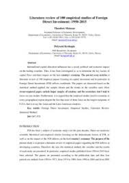 Malaysia's foreign direct investment rose to myr 9.1 billion in the march quarter of 2021 from myr 6.8 billion in the previous quarter. Literature Review Of 100 Empirical Studies Of Foreign Direct Investment 1950 2015 Munich Personal Repec Archive