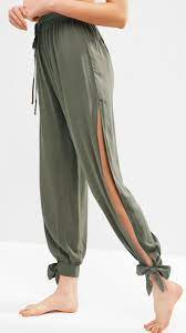 Cute Tie Ankle Split Pants Tea Green Women Summer Pants Moda Calcas Looks Casuais Femininos Roupas