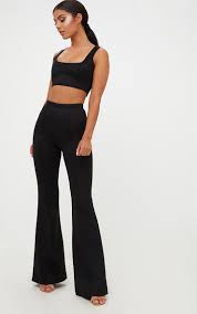 Black High Waist Extreme Flare Long Leg Trousers Black High Waist Going Out Outfits Two Piece Outfit