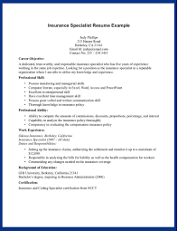 insurance specialist sample resume