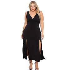 Rosianna Womens Plus Size Maxi Long Dresses V Neck Sleeveless Bodycon Side Slit