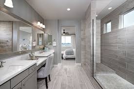 Combine the white ceramic tiles with some black tiles can create a modern contemporary ambiance. Elegant Master Bath Caroline Model Home Elk Grove California Richmond American Homes Richmond American Homes Bathroom Redesign American Home Design