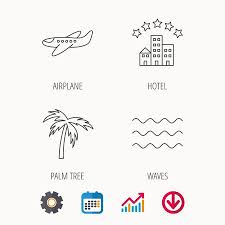 Airplane Waves And Palm Tree Icons Hotel Linear Sign Calendar