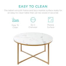 Regular cleaning of a marble table top is necessary to keep the table top looking nice and shiny. Buy Best Choice Products 36in Faux Marble Modern Living Room Round Accent Side Coffee Table W Metal Frame White Bronze Gold Online In Indonesia 453441734