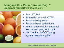 Makan pagi atau sarapan merupakan makanan yang dimakan ketika pagi hari sebelum kita beraktifitas, makanan itu terdiri dari makanan pokok serta lauk pauk atau bisa juga makanan kudapan. Artikel 7 Manfaat Sarapan Pagi Bagi Kesehatan