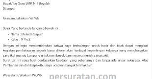 Demikian surat ini saya buat, atas perhatian bapak/ibu guru saya ucapkan terima kasih. Urusan Keluarga Contoh Surat Izin Tidak Masuk Sekolah Karena Pergi Nusagates