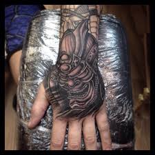 Japanese tattoos represent important human values, wisdom, strength, and protection. Colorful Japanese Dragon Head Tattoo On Right Hand
