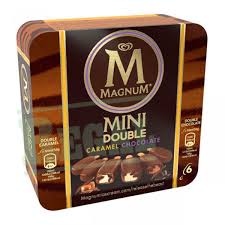 54% fat, 41% carbs, 4% protein. Eskimo 6 Magnum Mini Double Caramel Chocolate Regal
